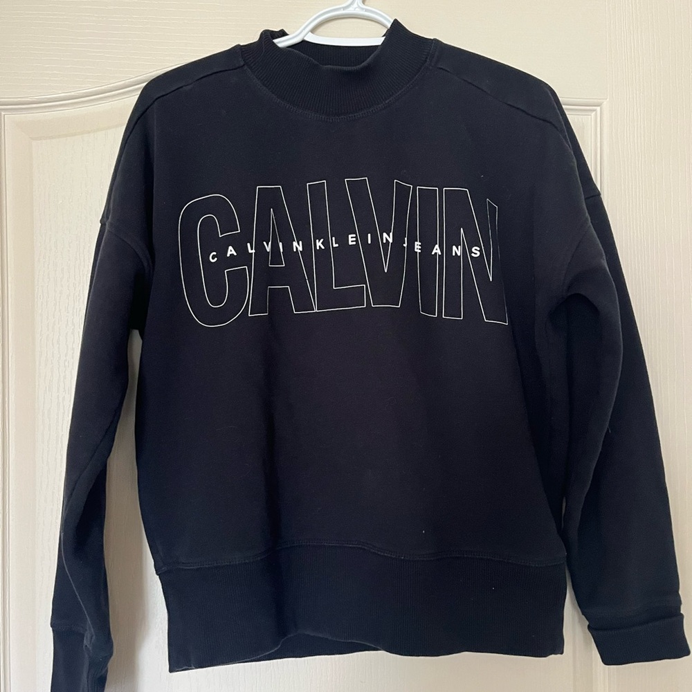 🌸2/20 Calvin Klein Jeans Black Logo Sweatshirt S Minimalist Streetwear EUC